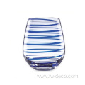 Blue Swirl Stemless Wine Glass